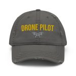 Professional drone pilot wearing Drone Pilot hat distressed brim - Aviation equipment for certified UAV operators