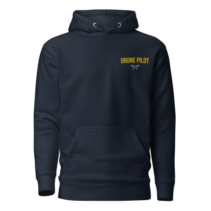 Professional drone pilot wearing Drone Hoodie - Drone Pilot logo - Aviation equipment for certified UAV operators