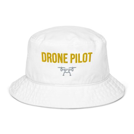 Professional drone pilot wearing Drone Pilot Organic Bucket Hat - Aviation equipment for certified UAV operators