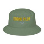 Professional drone pilot wearing Drone Pilot Organic Bucket Hat - Aviation equipment for certified UAV operators