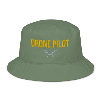 Professional drone pilot wearing Drone Pilot Organic Bucket Hat - Aviation equipment for certified UAV operators