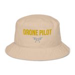 Professional drone pilot wearing Drone Pilot Organic Bucket Hat - Aviation equipment for certified UAV operators