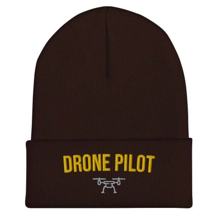Professional drone pilot wearing Winter Cuffed Beanie Drone Pilot Hat - Aviation equipment for certified UAV operators