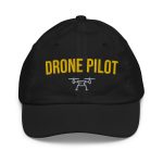 Professional drone pilot wearing Kids Drone Pilot Cap - Aviation equipment for certified UAV operators