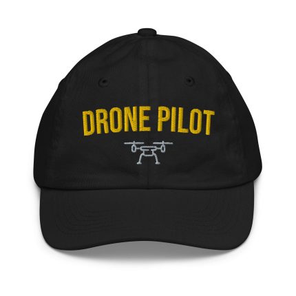 Professional drone pilot wearing Kids Drone Pilot Cap - Aviation equipment for certified UAV operators