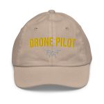 Professional drone pilot wearing Kids Drone Pilot Cap - Aviation equipment for certified UAV operators