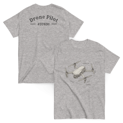 Professional drone pilot wearing Drone Pilot Sketch t-shirt (DJI Drone style) - Aviation equipment for certified UAV operators