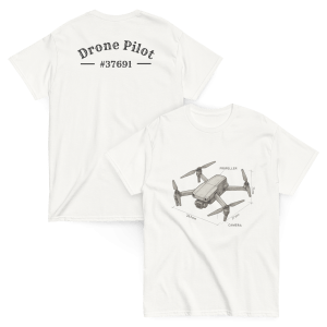 Professional drone pilot wearing Drone Pilot Sketch t-shirt (DJI Drone style) - Aviation equipment for certified UAV operators