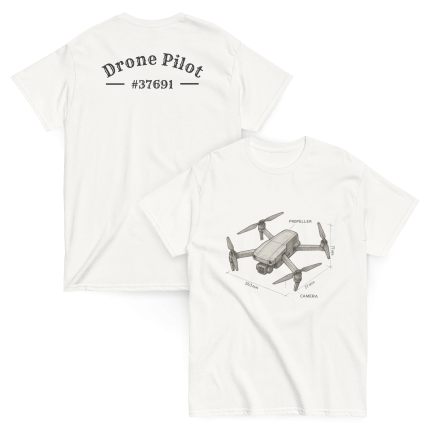 Professional drone pilot wearing Drone Pilot Sketch t-shirt (DJI Drone style) - Aviation equipment for certified UAV operators