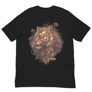 Golden Tiger & Rose Graphic T-Shirt