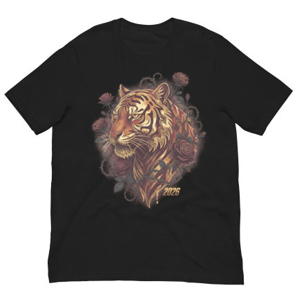 Golden Tiger & Rose Graphic T-Shirt