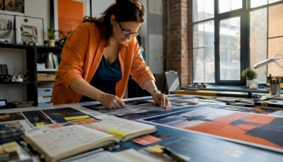 Designer checking poster print sizes