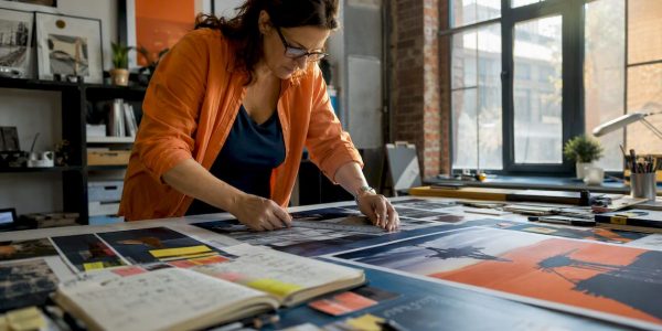 Designer checking poster print sizes