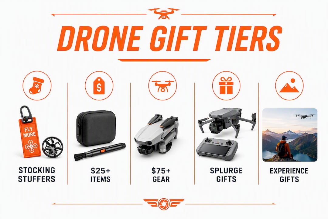 Drone Gifts Infographic showing drone gift categories by budget tiers